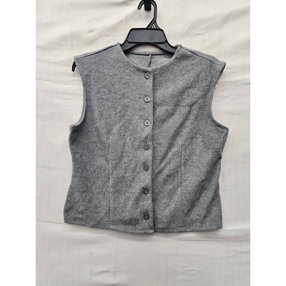A New Day Womens Knit Button Front Vest Gray Cotton Blend Casual Size Medium